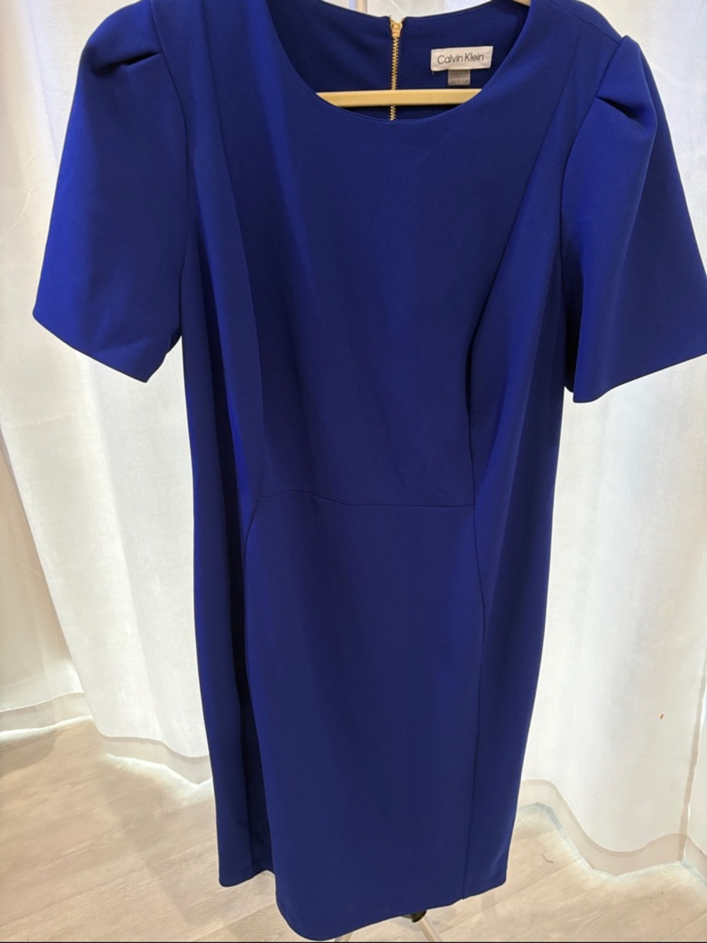 Calvin Klein Cobalt Blue Short Sleeve Sheath Midi Dress